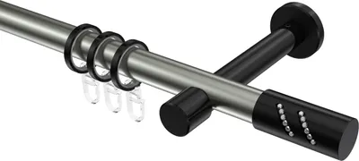 Produktbild von Interdeco Gardinenstange / Vorhangstange Edelstahl-Optik / Schwarz, Typ Prestige Zoena (Glitzerzylinder), 20 mm Ø 1-läufig, 520 cm