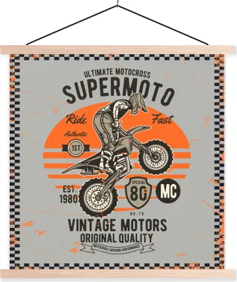 Produktbild von MuchoWow® Textilposter Mancave - Motor - Grau - Orange 40x40 cm mit holzfarbenen Rahmen - Posterleiste