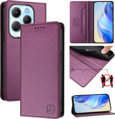 Produktbild von Lederhülle für Infinix Hot 40/Hot 40 Pro/Tecno Spark 20 Pro 4G Hülle Flip Brieftasche Kartenfächern Ständer Schutzhülle Lila