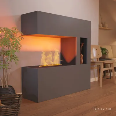Produktbild von GLOW FIRE Elektrokamin 'Schiller' Pocket | Wasserdampf Kamin mit OMC 500 ohne Holz in grau als Raumteiler | HxBxT: 120x120x37 cm