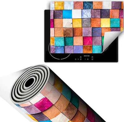 Obrázek produktu pro Kryt na sporák 70 x 52 cm, protiskluzová rohož na sklokeramickou desku, srolovatelná, mozaika, dřevo, barevná