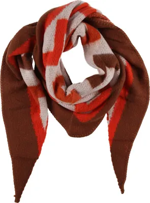 Produktbild von XXL Schal Damen Dreiecktuch Strickschal WInterschal mit Muster Orange/Weiß/Braun