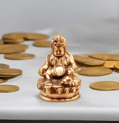 Messing-Figur Kubera, Hindu-Gott des Reichtums, 8,9 cm