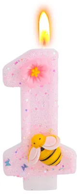 Geburtstagskerze, glitzernd rosa, 7,2 cm, Bienen & Blumen