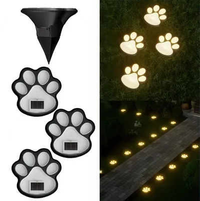 Produktbild von 4er Set Solar Gartenleuchten Pfoten, LED Tierpfoten Solarlichter, IP55 wasserdicht, warmweiß, für Garten, Weg & Terrasse, Geschenk für Tierliebhaber
