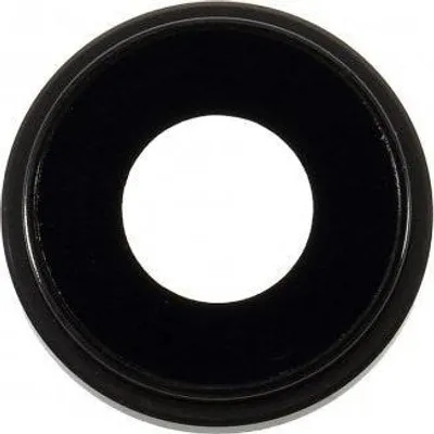 A black circular object with a white center is shown against a white background.