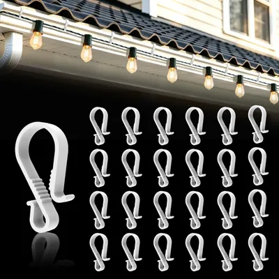 Productafbeelding van Dakgootclips voor lichtkettingen - 60 stuks S-haken voor bevestiging - geschikt voor binnen- en buitengebruik - wit