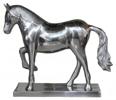 Produktbild von Casa Padrino Luxus Figur Pferd auf Sockel, Silber, B 35 cm, H 30,5 cm - Massive Skulptur - Edel & Prunkvoll