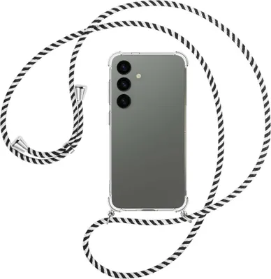 Produktbild von Handykette Backcover-Schutzhülle mit Band (Metall silberfarben) für Samsung Galaxy S24 - schwarz/weiß gestreift