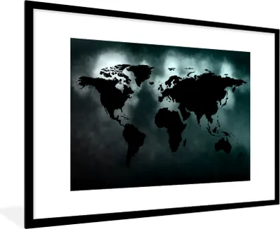 Produktbild von MuchoWow® MuchoWow® Gerahmtes Poster Weltkarte - Schwarz und weiß 90x60 cm - Poster mit zchwarzem Bilderrahmen - Wanddekoration - Fotos