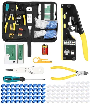 Immagine prodotto di Kit di strumenti per reti, completo di pinza crimpatrice RJ45 e cavi