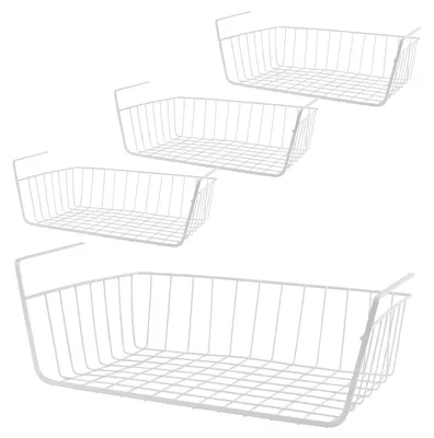 Productafbeelding van Opbergmand van metaal, wit, 40,5 x 23 x 13,5 cm, set van 4, geschikt voor keuken en badkamer