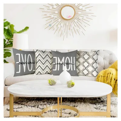Produktbild von Kissenbezug 40x40 cm im 4er Set aus Leinen mit geometrischen Mustern für Sofa und Schlafzimmer