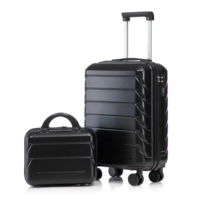 Immagine prodotto di LVHOM set di valigie rigide 2 pezzi in ABS, set da 14"-19" con ruote a 360°, set di valigie da viaggio, set di trolley impermeabile, nero