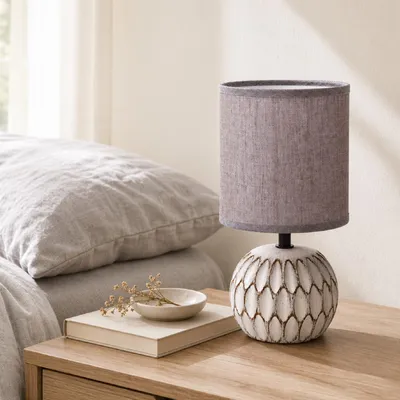 Immagine prodotto di Lampada da tavolo Aigostar, lampada da comodino in Vetroceramica, lampada per tavolino, lampada da comodino, paralume in tessuto, attacco E14, stile vintage, retrò
