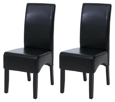 Productafbeelding van 2 eetkamerstoelen, fauteuil, model Latina, leer, zwart, donkere poten