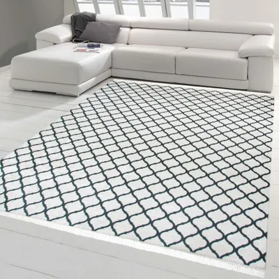 Produktbild von Teppich Retro Designteppich Wohnzimmerteppich modern waschbar in Creme Schwarz Größe - 120 x 160 cm