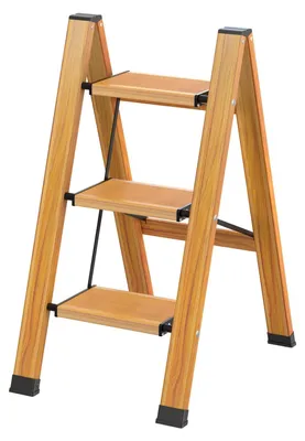 Obrázok produktu pre 3-stupňový hliníkový skladací rebrík s vzhľadom dreva
