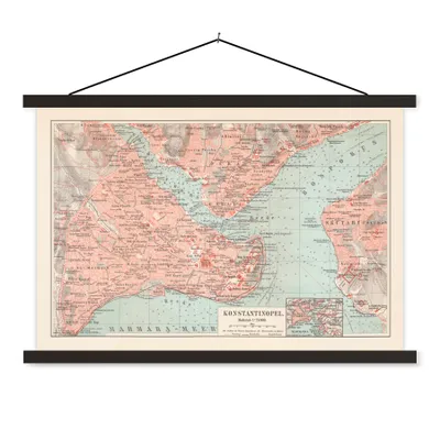 Produktbild von MuchoWow® Textilposter Vintage - Karte - Farben 60x40 cm mit schwarzem Rahmen - Hölzernes