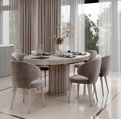 Produktbild von Esstisch Set Beige mit 6 Stühlen und goldenen Akzenten für modernes Zuhause
