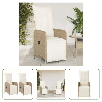 Produktbild von The Living Store Gartensessel mit Kissen 2 Stk. Verstellbar Beige Poly Rattan