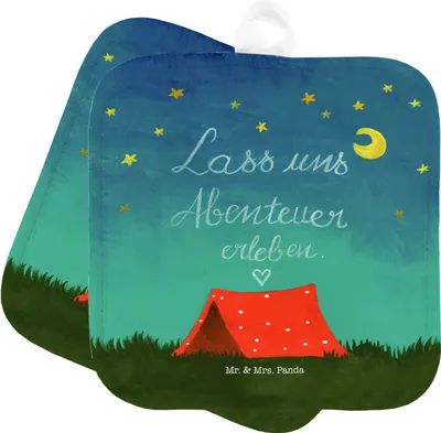Produktbild von Mr. & Mrs. Panda Topfuntersetzer Abenteuer - Geschenk, Camping, Topflappen 2er Set, Natur, Dekoration, Topflappen mit Spruch, Topflappen lustig, Topflappen, Topflappenset