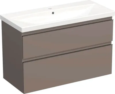 Produktbild von Jungborn Waschplatz TRENTA BxHxT 100x65x45 cm basalto glanz mit Keramik-Waschtisch Griffleiste schwarz