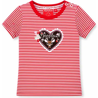 Produktbild von BONDI Mädchen T-Shirt "Herzilein" 86981 | Rot Weiß Geringelt Größe: 104
