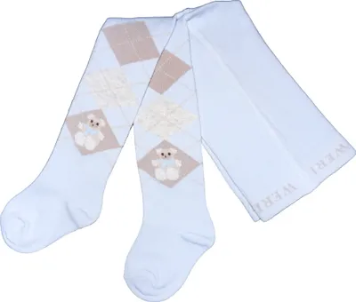 Produktbild von Kinderstrumpfhosen aus Baumwolle Kleiner Teddybär Hellblau Größe 74