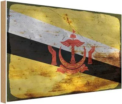 Produktbild von vianmo Holzschild 30x40 cm Brunei Flagge Fahne Wappen