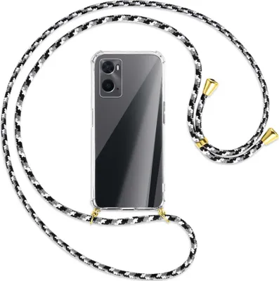 Produktbild von Handykette Backcover-Schutzhülle mit Band (Metall goldfarben) für Oppo A76 - schwarz/grau/weiß