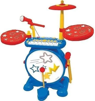 Produktbild von Elektronisches Kinder Schlagzeug Set, Leuchtend, mit Keyboard, Becken, Hocker, Mikrofon, 8 Tasten, Aufnahmefunktion, ab 3 Jahren