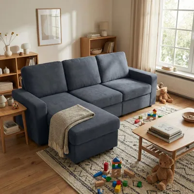 Obrázek produktu pro MODFU rohová pohovka obývací pohovka s otomanem dvoumístná čalouněná pohovka moderní chaise longue s úložným prostorem tmavě šedá