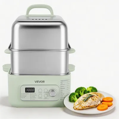Produktbild von VEVOR Elektrischer Dampfgarer 13 L mit 2 Garebenen Edelstahl 1500 W Grün, Gemüse- und Speisegarer für 3–6 Personen mit 9 Voreingestellten Programmen, Warmhaltefunktion, für Gemüse, Meeresfrüchte und Reis