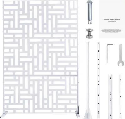 Image de SucceBuy Panneau brise-vue en métal, 119,4 x 193,2 cm, panneaux brise-vue pour l'extérieur, blanc