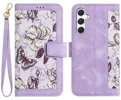 Obrázek produktu pro Pro Samsung Galaxy A56 / A36 Syntetická kůže Peněženka Pouzdro na mobilní telefon Květinový design Pouzdro Purple