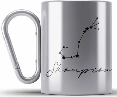 Produktbild von Trendation - Skorpion Sternzeichen Edelstahl Tasse Karabiner Geschenk Horoskop Tierkreiszeichen (Silber)