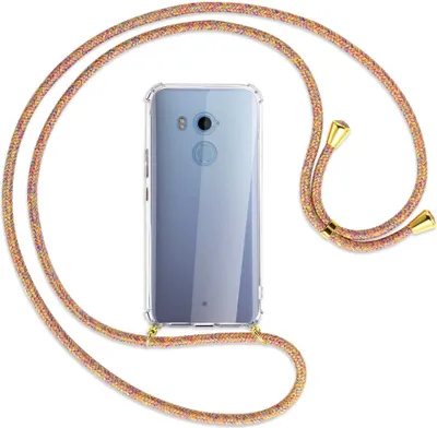 Produktbild von Handykette Backcover-Schutzhülle mit Band (Metall goldfarben) für HTC U11 Plus - Rainbow