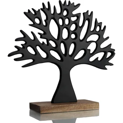 Produktbild von com-four® Deko-Aufsteller Baum - Metall-Baum auf Mangoholz-Sockel