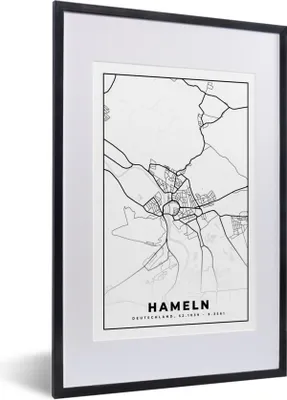 Produktbild von MuchoWow® Gerahmtes Poster Hameln - Karte - Stadtplan 40x60 cm - Poster mit Schwarzem Bilderrahmen Wandposter Rahmen Foto Bilder - Poster in Rahmen