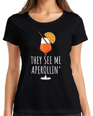 Produktbild von They see me aperollin' Aperol Spritz Party Sommer Cocktail Lustig Damen T-Shirt, Schwarz, S