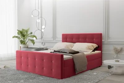 Produktbild von Boxspringbett Schlafzimmerbett MAURO 140x220cm Stoff Soro Rot inkl.Bettkasten