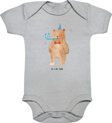 Produktbild von Mr. & Mrs. Panda babykleidung body Bär Geburtstag 12. - 18. Monat - Heather Grey - Geschenk, Einteiler, Happy Birthday, Babybody, Teddy, Strampler Baby, baumwoll