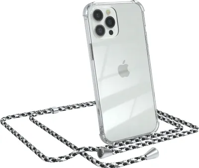 Produktbild von EAZY CASE Handykette kompatibel mit Apple iPhone 12 Pro Max, Handyhülle mit Umhängeband, Handykordel, Schutzhülle Clear, Band in Schwarz