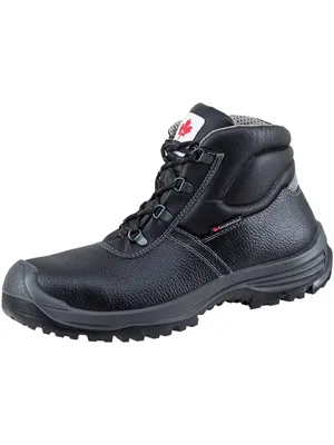 A black work boot is shown against a white background.