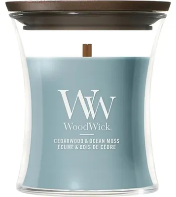 Obrázok produktu pre WoodWick Cedarwood & Ocean Moss, Valec, Modrá, Cédrové drevo, Konárnik slivkový, 1 kusov