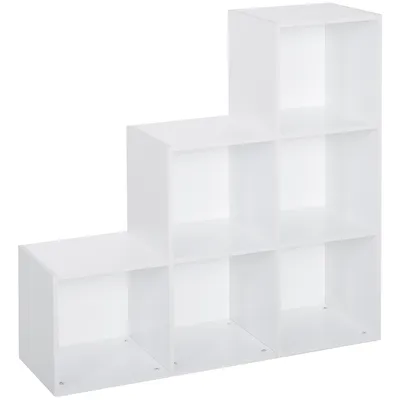 Produktbild von HOMCOM leiterförmiges Bücherregal, Aufbewahrungsschrank, 6 Würfel, Standregal, Präsentationsregal, 91,5 x 29,5 x 91,5 cm, Holz