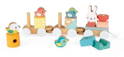 Immagine prodotto di Treno di legno Janod - giocattolo educativo con blocchi da costruzione e animali