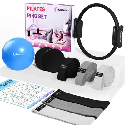Produktbild von Elzusha – Pilates-Ring-Set mit Widerstandsbändern, Ball und Gleitscheiben – für das Training zu Hause