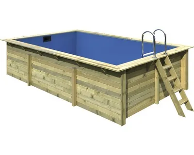 Produktbild von Aufstellpool Holzpool-Set Karibu Grösse 3 rechteckig 530x350x125 cm inkl. Bodenschutzvlies, Innenauskleidung mit Keilbiese & Leiter mit Plattform